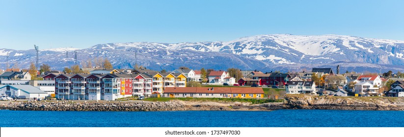 Panorama Of Norwegian City Bodo, Mountains With Snow In Background, Norway