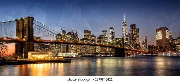 Panorama Of NYC With Brooklyn Bridge From Dumbo, NYC, USA