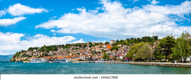 Panorama of Ohrid Town and Ohrid Lake. UNESCO world heritage in North Macedonia