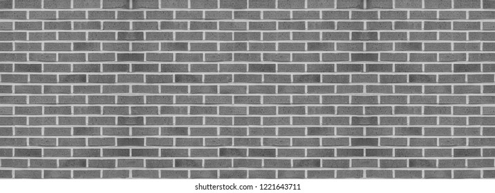 Panorama Old Brick Wall Pattern Texture, Masonry Background, Gray Tone, Black And White