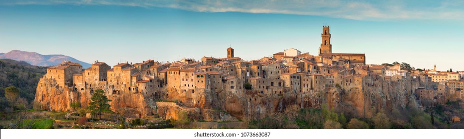 panorama of old city in Tuscany on dusk in Italy