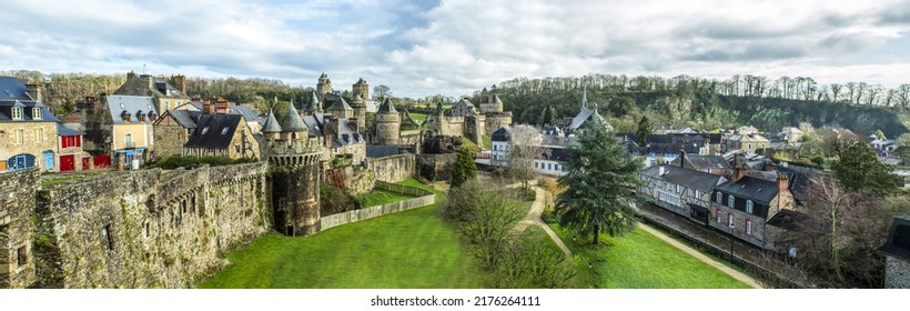 Panorama of the old fairytale town in Europe. Medieval town in Europe. Panoramic landscape of fairy town. Medieval fairy town panorama