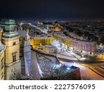 Panorama of Old Town in Krakow (Grodzka Street) at night during snowy winter, view from Wawel Royal Castle