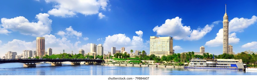 Panorama on Cairo, seafront of Nile River.  Egypt.