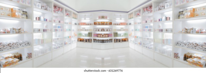 panorama on medicine cabinet and store medicine and pharmacy drugstore for Blurry background - Shutterstock ID 631269776