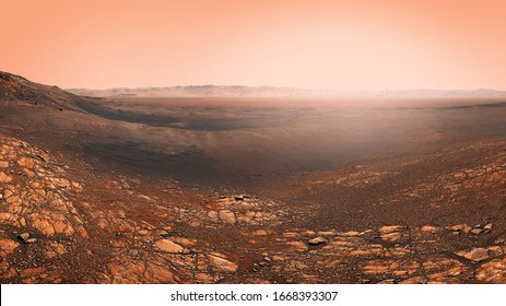 Panorama On Red Planet Mars Surface. This Image Elements Furnished By NASA.