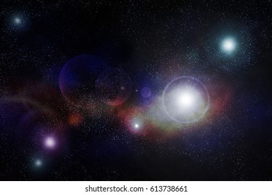 Panorama of an open space with stars glowing yellow, purple and blue. Concept of space exploration and the unlimited possibilities of the human genius. - Powered by Shutterstock