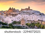 Panorama of Ostuni city in sunset. White town of Apulia region, province of Brindisi, South Italy