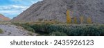 Panorama of the Owens River and autumn foliage above the Pleasant Valley Dam near Bishop in California, USA