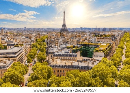Panorama of Paris centre and Eiffel Tower, the symbol of France