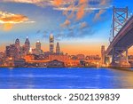 Panorama of Philadelphia skyline, Ben Franklin Bridge and Penn