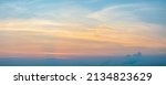 Panorama photo of clouds or cloudscape at sunset or evening time. with blue sky.