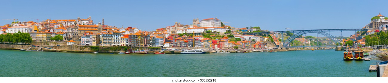 Panorama of Porto and the Douro river in a sunny summer day