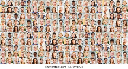 Panorama portrait collage of people of different generations in interiors - Shutterstock ID 1875978772