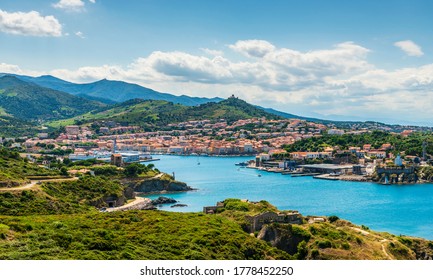 Panorama of Port-Vendres on a summer day, in the Pyrénées-Orientales in Catalonia, in the Occitanie region, France