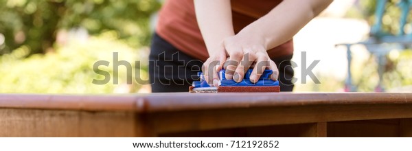 Panorama Pretty Woman Sanding Dresser By Royalty Free Stock Image