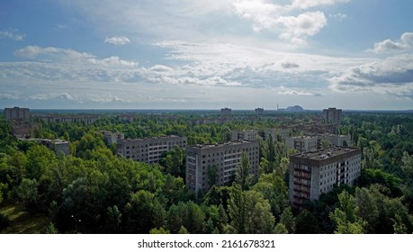 Panorama of Pripyat in Chernobyl Nuclear Power Plant Zone of Alienation                              