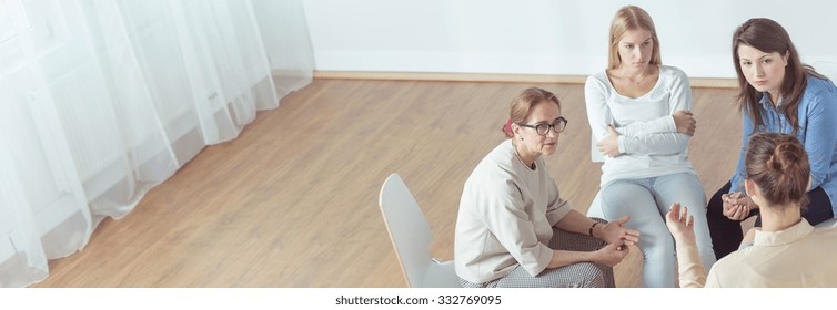 Panorama Of Professional Female Counselor And Her Patients