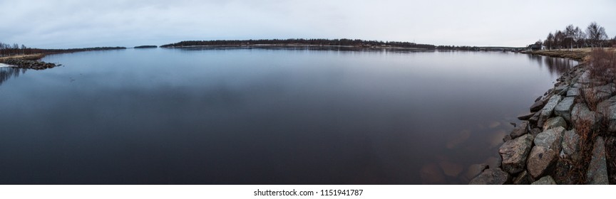 A Panorama A Rainy Day Of The Kalix River.