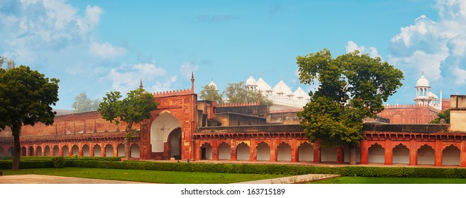 The Panorama Of Red Fort. India, Agra. 