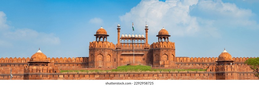 Panorama of The Red Fort also known as Lal Qila is located in New Delhi, India, UNESCO World Heritage Sites
