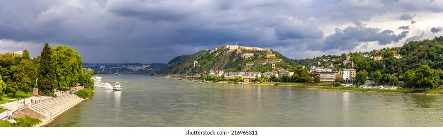 Panorama Of The Rhine In Koblenz, Germany