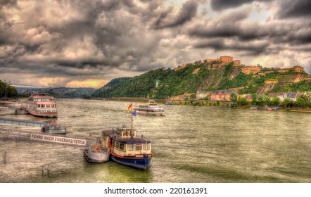 Panorama Of The Rhine In Koblenz, Germany