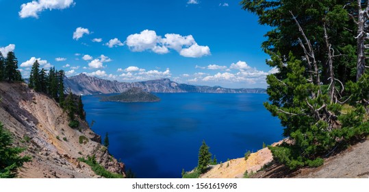 Panorama From Rim Drive Of Crater Lake National Park In Oregon