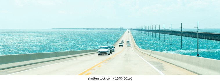 Panorama of Road US1 to Key West over Florida keys