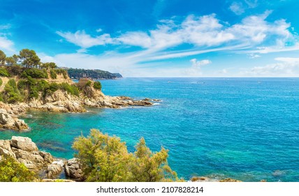 Panorama of Rocks on the coast of Lloret de Mar in a beautiful summer day, Costa Brava, Catalonia, Spain - Shutterstock ID 2107828214