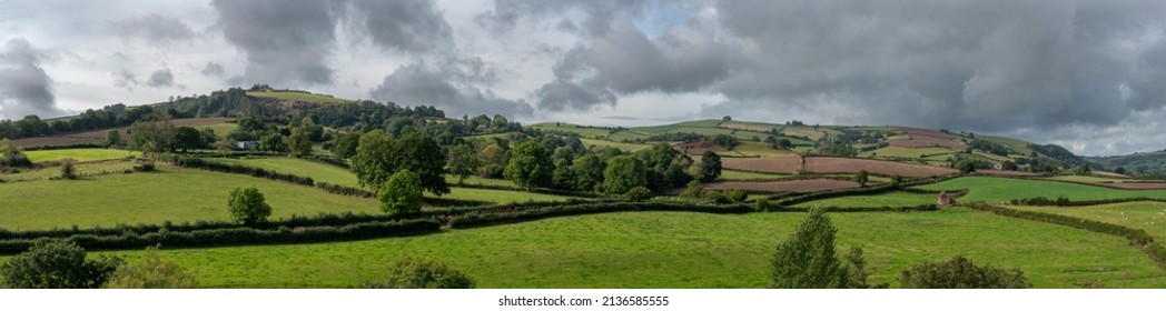 Panorama of rolling English Hills near the town of Clun, Shropshire,UK - Shutterstock ID 2136585555