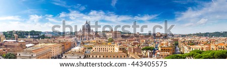 Panorama of Rome and Basilica of St. Peter in a summer day in Vatican