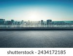 Panorama rooftop city skyline with empty floor.