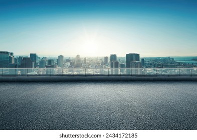 Panorama rooftop city skyline with empty floor. - Powered by Shutterstock