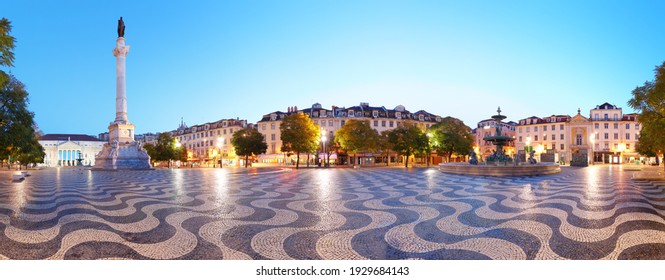Panorama of Rossio square at night