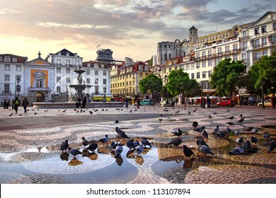 Panorama of Rossio Square in old downtown Lisbon, Portugal - Powered by Shutterstock