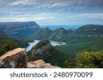 Panorama Route South Africa, Blyde river canyon with the three rondavels, impressive view of three rondavels and the Blyde river canyon in south Africa.