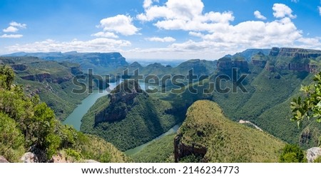 Panorama Route South Africa, Blyde river canyon with the three rondavels, impressive view of three rondavels and the Blyde river canyon in south Africa.