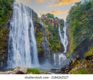 Panorama Route South Africa, Lisbon Falls South Africa, Lisbon Falls is the highest waterfall in Mpumalanga, South Africa. The waterfall is 94 m high. The waterfall lies on the Panorama Route. - Shutterstock ID 2184262527