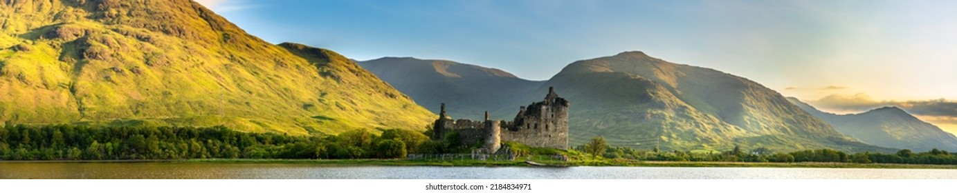 Panorama of the ruins of Kilchurn castle on Loch Awe, the longest fresh water loch in Scotland - Shutterstock ID 2184834971