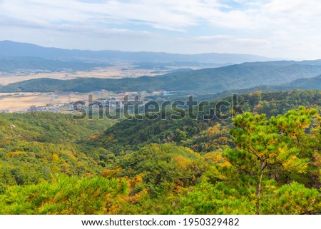 Panorama of rural landscape of Gyeongsangbukdo province in Republic of Korea from Namsan mountain