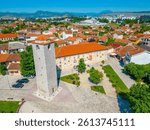 Panorama of Sahat kula tower in capital of Montenegro Podgorica