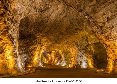 Panorama of the salt cave  Tuz Terapi Merkezi in Tuzluca, Eastern Anatolia, a. Huge salt cave left after salt mining, now using as Halotherapy area. - Shutterstock ID 2116663079