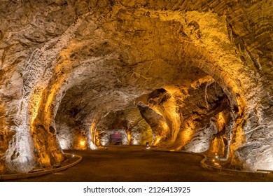 Panorama of the salt cave Tuz Terapi Merkezi in Tuzluca, Eastern Anatolia, Turkey. Huge salt cave left after salt mining, now using as Halotherapy area. - Shutterstock ID 2126413925