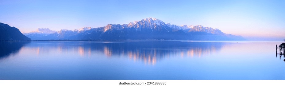 Panorama scene of Geneva Lake in early morning viewed from Montreux - Powered by Shutterstock