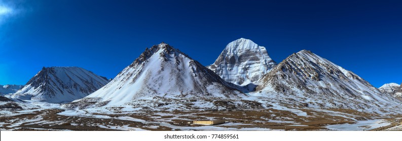 Panorama scenery of north face of sacred Kailash mountain with the blue sky in background,Tibet ,China