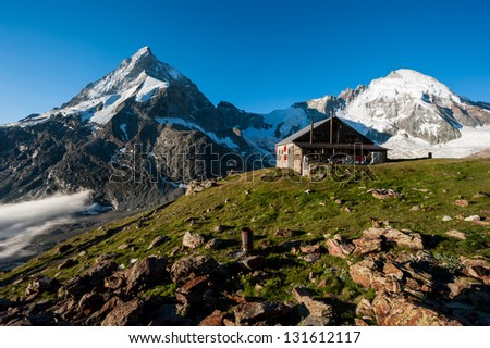 Similar – Image, Stock Photo Panorama with Schoebiel SAC mountain hut and matterhorn