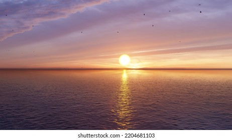 Panorama of sea sunrise, ocean sunrise, seascape. Romantic colorful sunset at the sea. The sun touches horizon.  - Powered by Shutterstock