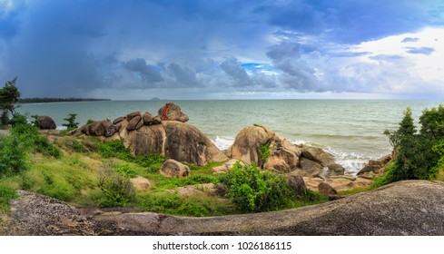 Panorama Seascape Before After Storm Coming As You Can See Raining Has Came On The Left Side.