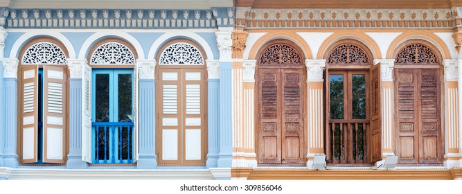 Panorama Of A Shophouse In Singapore.